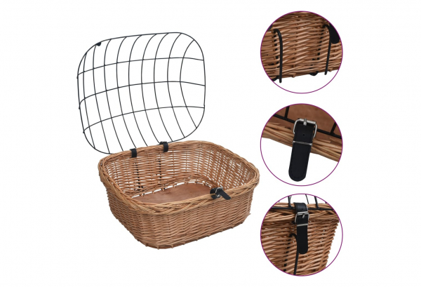 VidaXL Panier Avant De Vélo Avec Couvercle 50x45x35 Cm Saule Naturel – Image 4